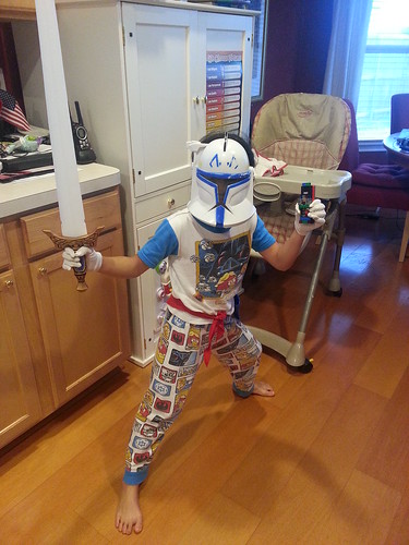 Nadia making up her own Power Ranger costume.